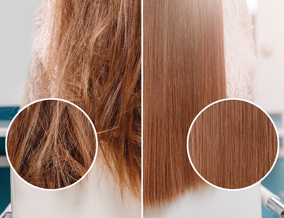Comparison between damaged hair and healthy hair